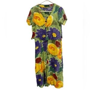 Vintage Jams World Medium Hawaiian Floral Print Maxi Dress and cardigan Set M